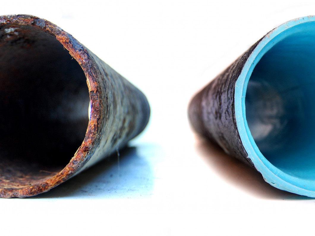 Before and after of Cured in Place Pipe lining