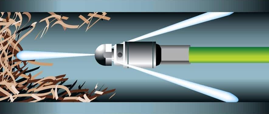 Hydro Jetting Roto-Rooter Jackson Columbia TN Plumbing Pros Drawn image of hydro jetting main principles