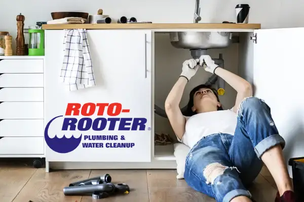 Roto-Rooter Plumbing & Water Cleanup Drain Cleaning Service in action