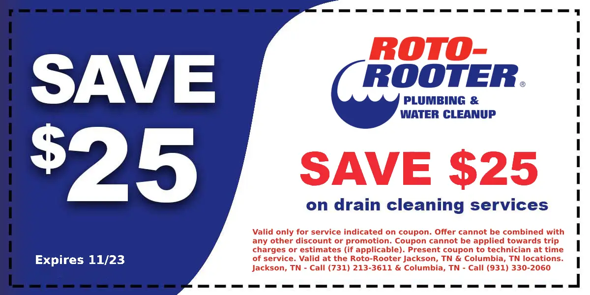 Roto-Rooter TN Jackson & Columbia $25 OFF Drain Cleaning Coupon - 11/23